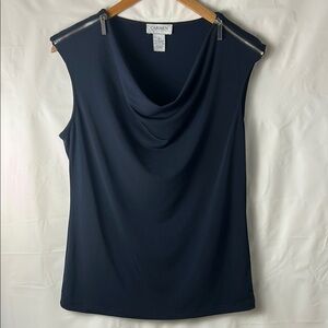 Carmen Marc Valvo Blue Draped Tank Top Blouse size medium classy business casual